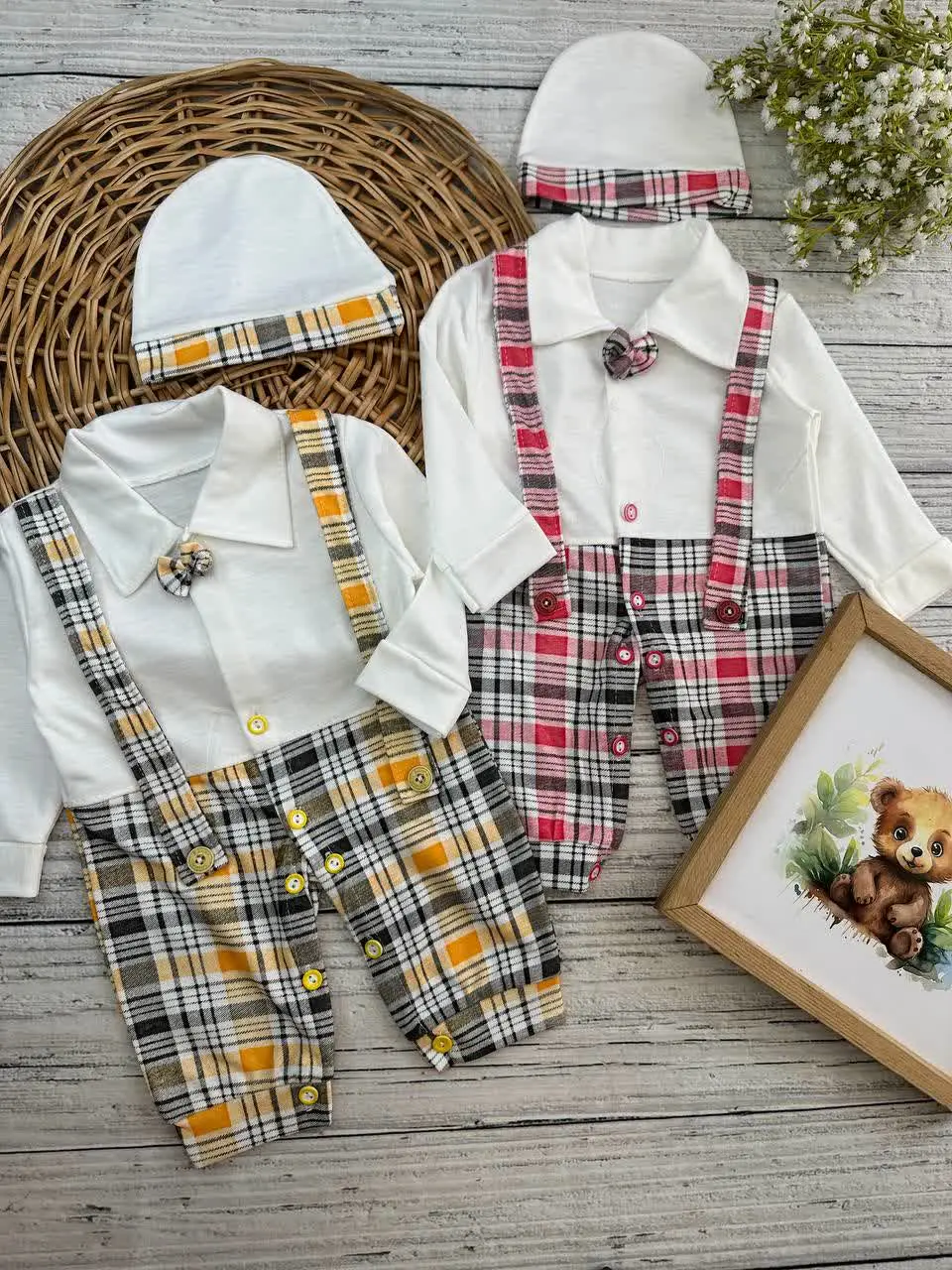 سرهمی پیشبندی چهارخونه نوزادی و کودک کد ۱۱۲۱۱۲ 
