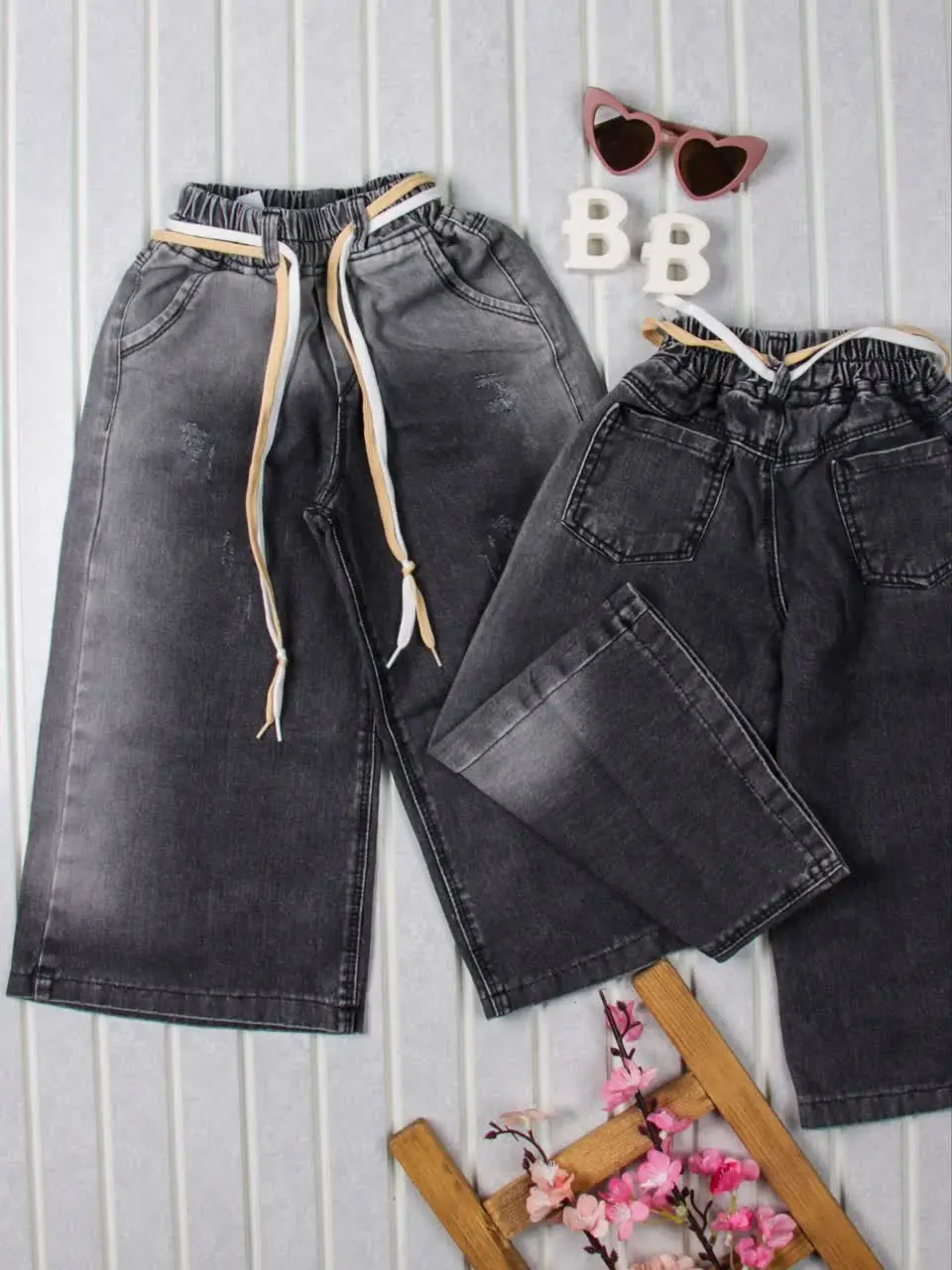 💢شلوار زغالی فول بگ بنددار 💢