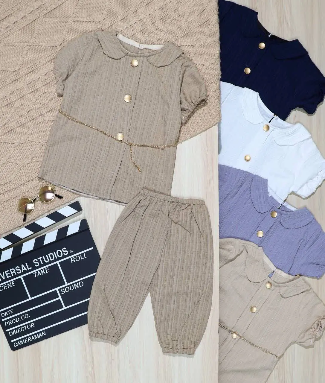 👫شومیز و شلوارک کراش یقه B دکمه نما👫
