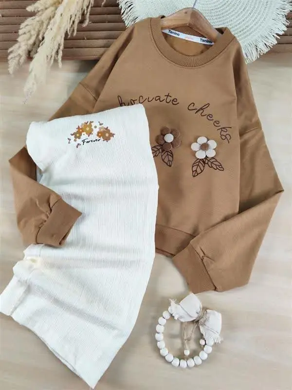 کراپ شلوار سه گل کرم قهوه ای😍🌸