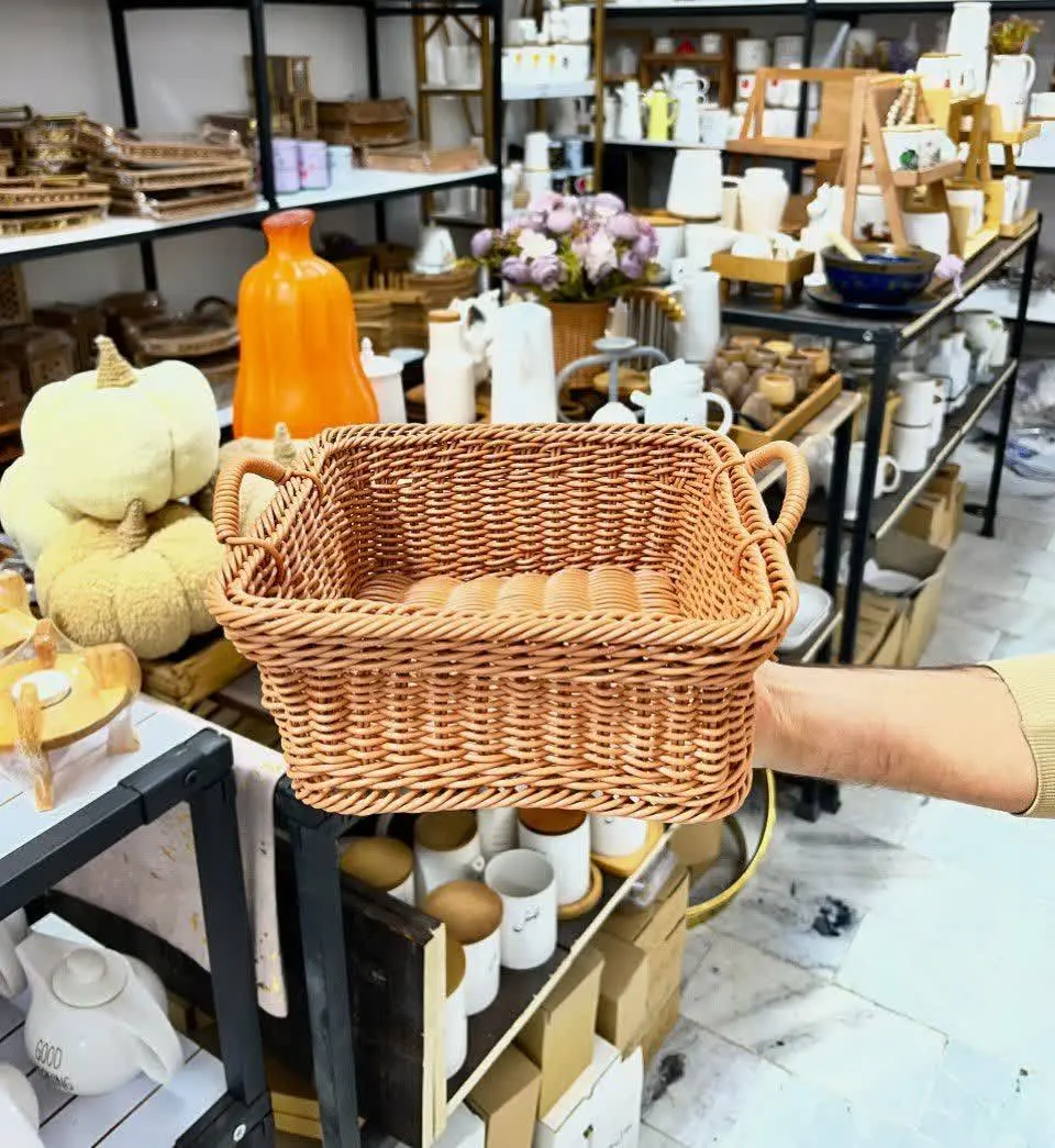 🍁 سبد نان حصیری دسته دار مربع