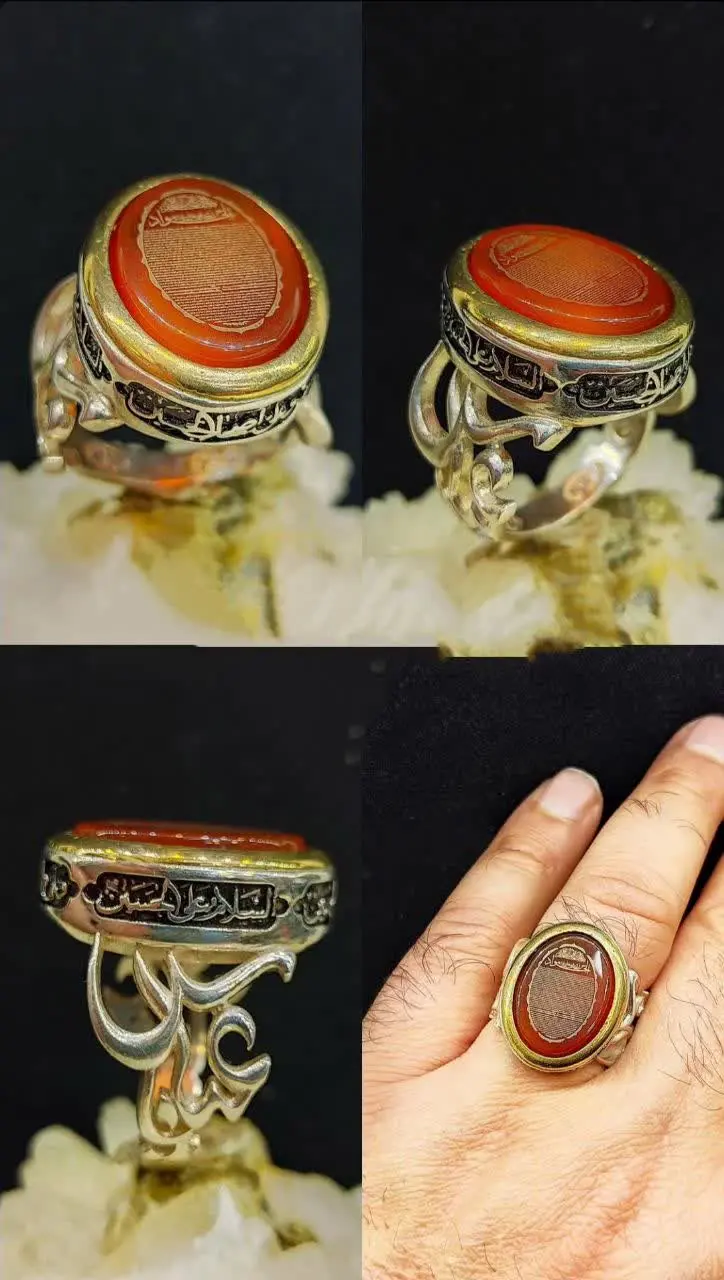 💎انگشتر عقیق سرخ خوشرنگ خطی
