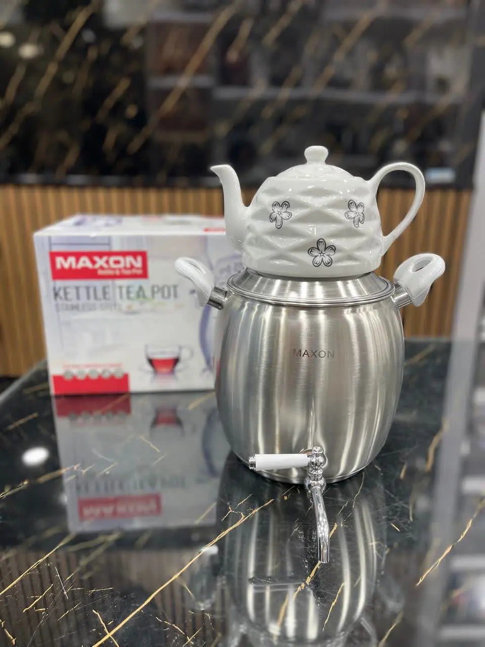 کتری قوری کف چدن استیل MAXON💥
