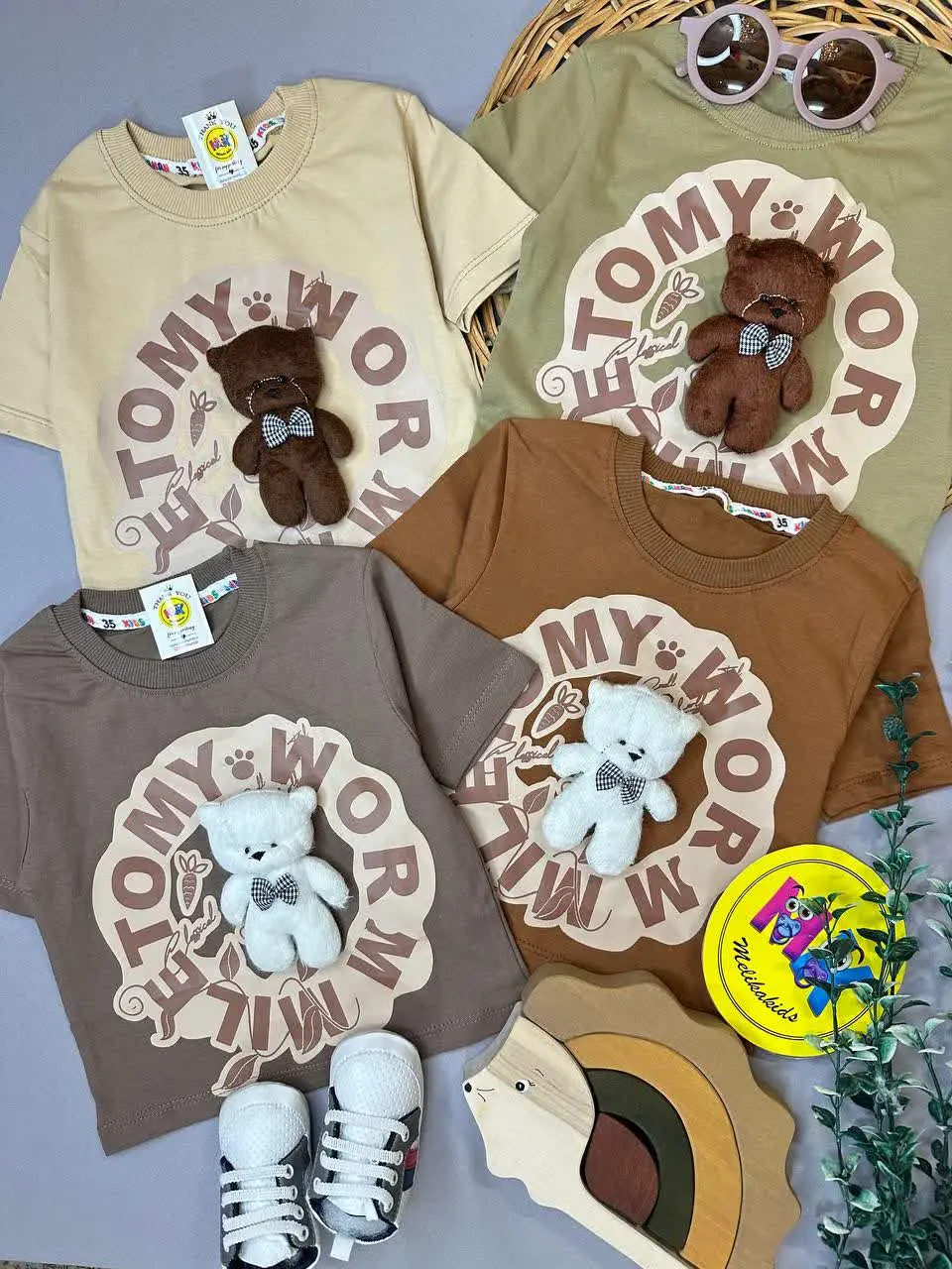 بلوز تیشرت تک طرح خرس برجسته نوزادی و کودک کد ۱۱۱۳۳ 
