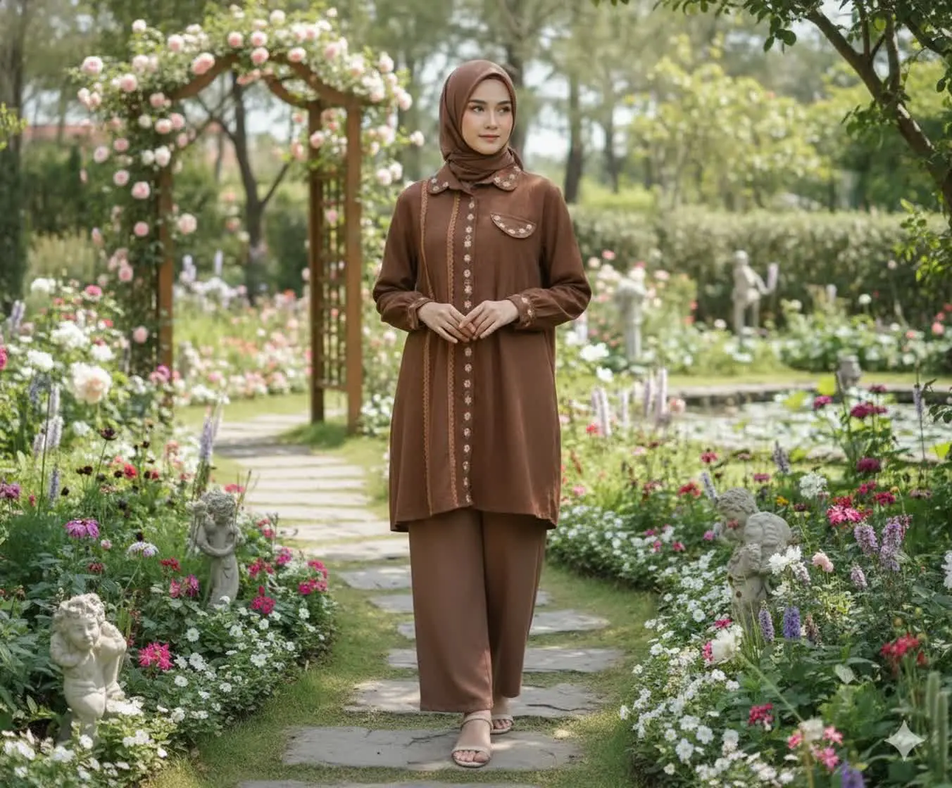 تونیک رنگ قهوه ای گل بهار د...