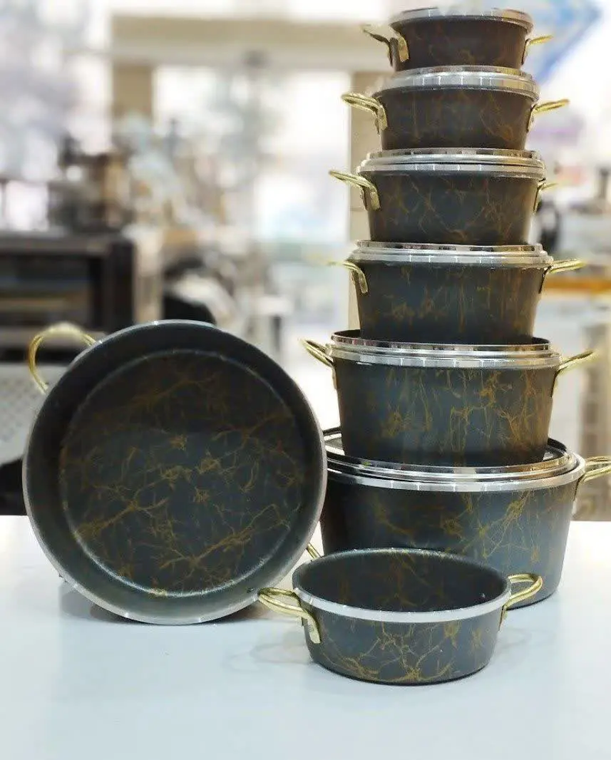 سرویس قابلمه ۱۴ پارچه برند البرز کالا طرح ماربل
