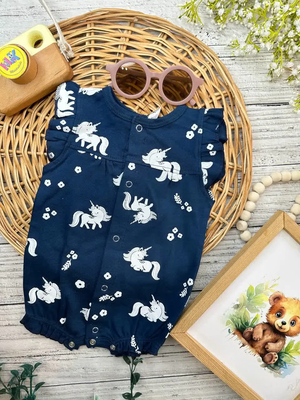 رامپر طرح تک شاخ سورمه‌ای نوزادی و کودک کد ۱۸۰۴۶ 
