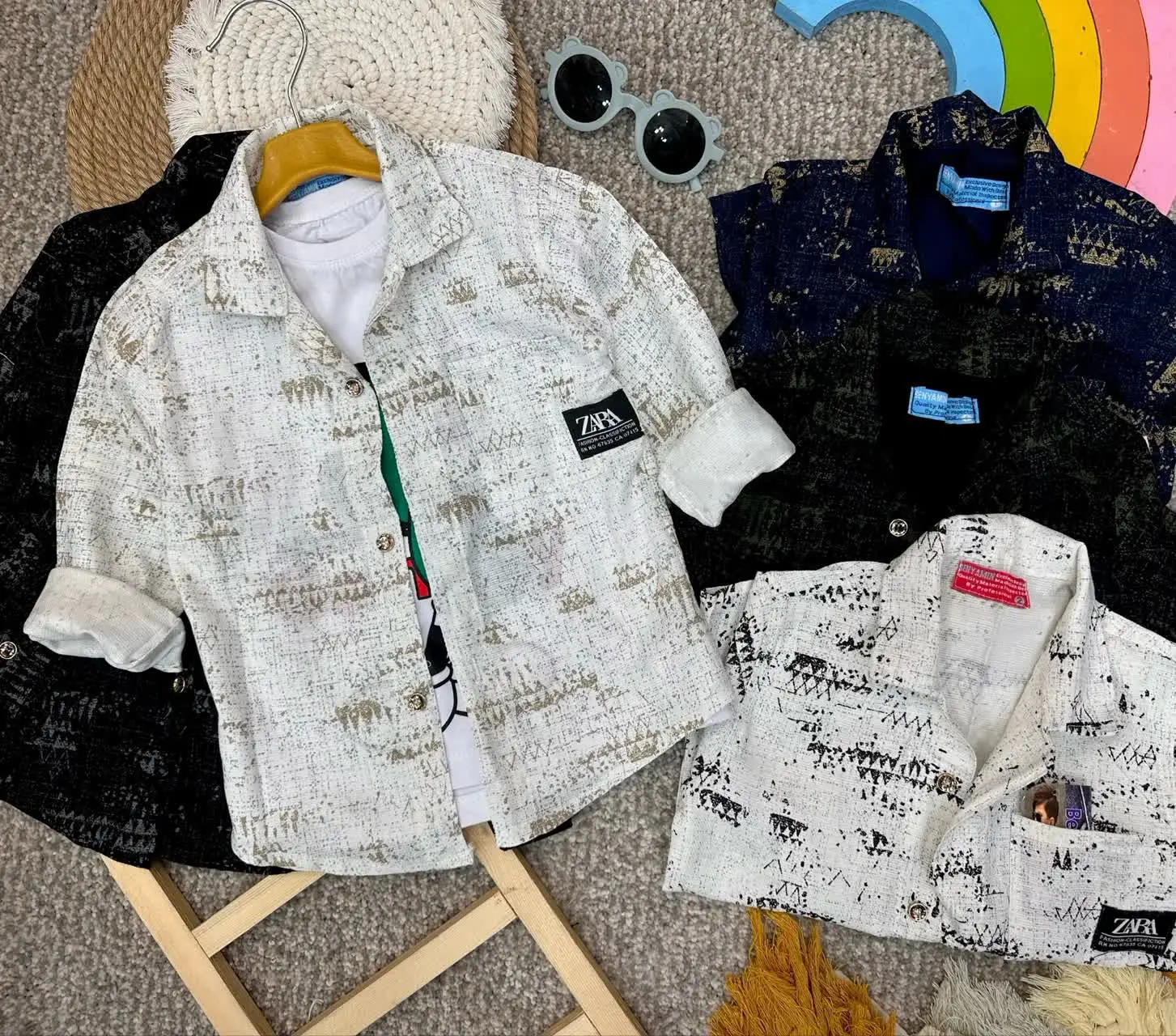 👫پیراهن پسرانه کنفی یقه انگلیسی zara😍
