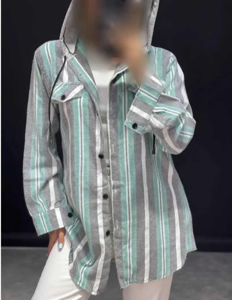 💥مانتو راه راه کلاه دار😍