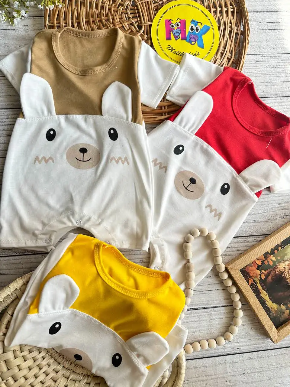 رامپر طرح خرس لپ زیگزاگی نوزادی و کودک کد ۱۸۰۵۰ 
