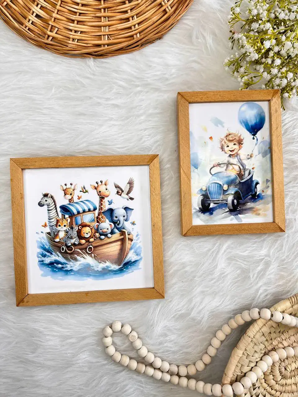 قاب عکس دو عددی طرح حیوانات کشتی سوار نوزادی و کودک کد ۶۵۰۰۵ 
