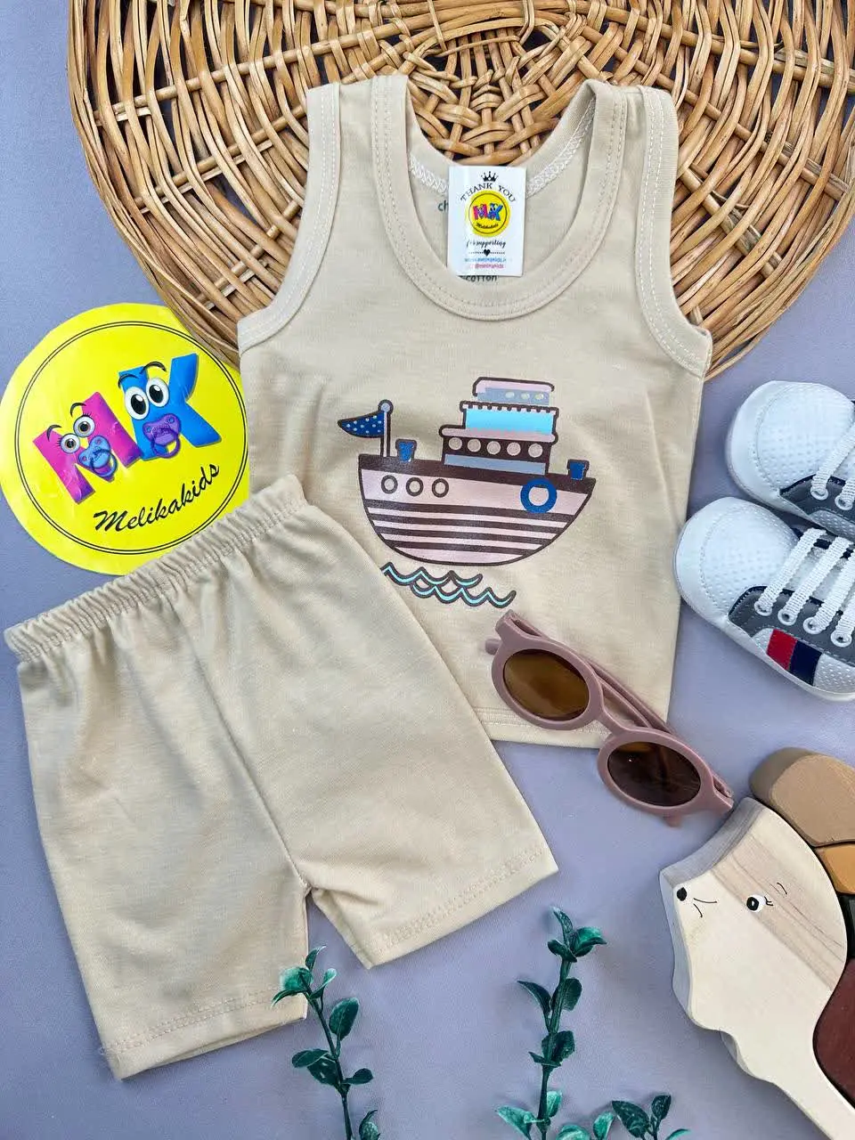 تاپ شلوارک طرح قایق نوزادی و کودک کد ۱۱۲۰۰۹ 
