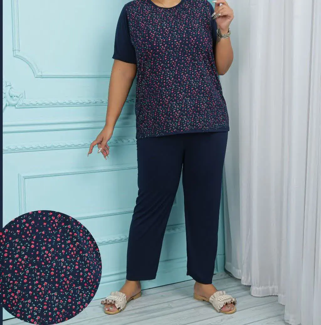 ست تیشرت و شلوار ویسکوز چاپی 
