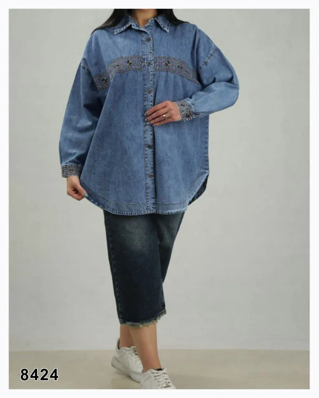 شومیز مانتویی جین گلدوزی