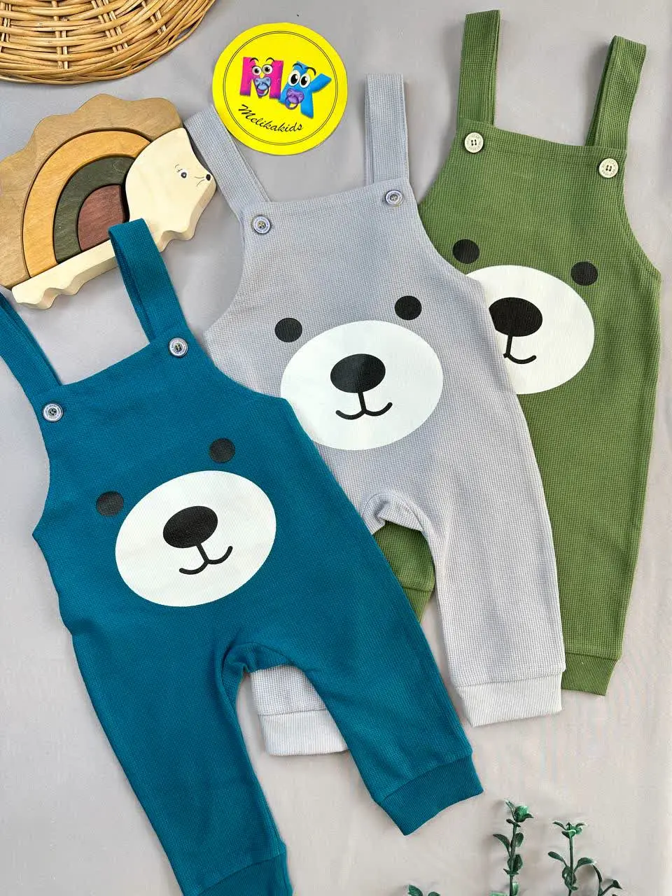 سرهمی پیشبندی بیسکویتی طرح خرس خندان نوزادی و کودک کد ۱۱۲۱۱۹ 
