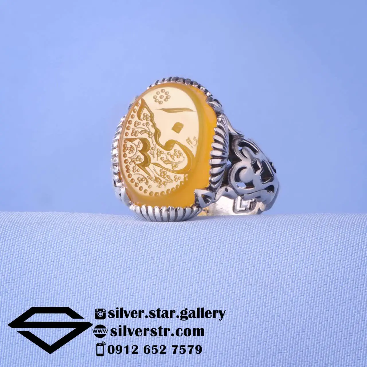 💛 انگشتر #مردانه عقیق زرد خطی کد ۱۲۷۳
