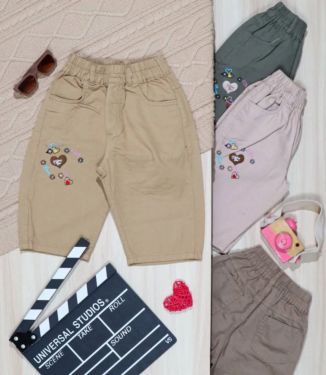 👫شلوارک کتان گلدوزی قلب و خرجکار👫
