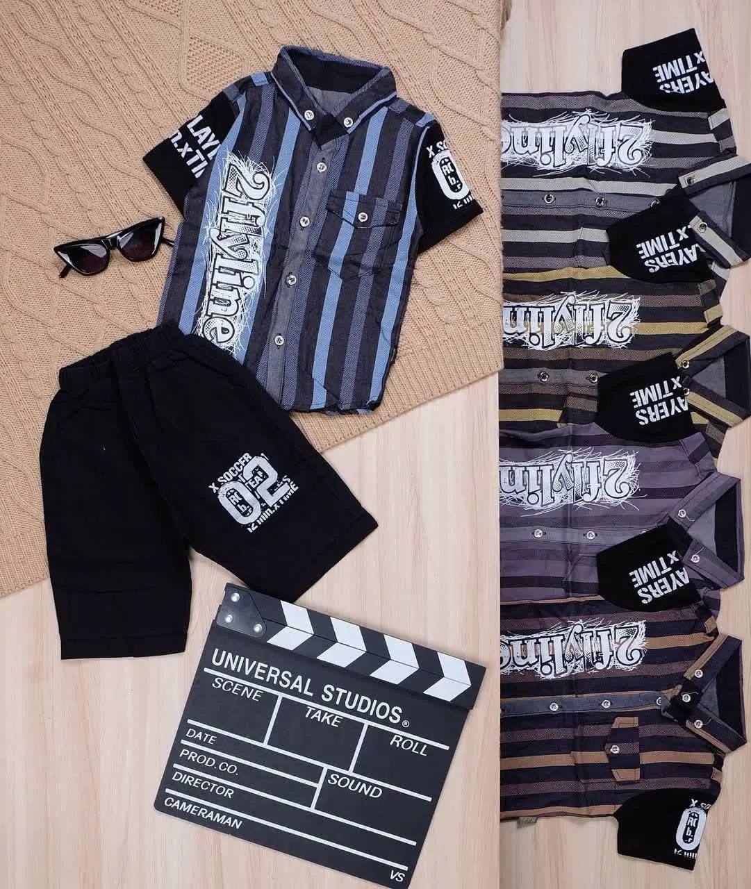 👫پیراهن و شلوارک تنسل راه راه چاپ F۲👫
