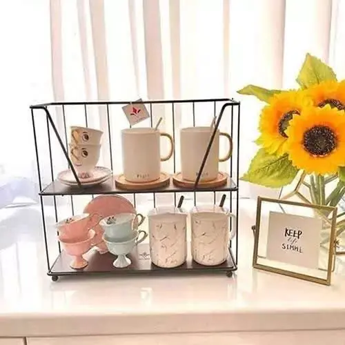 استند جا ادویه ۲ طبقه فلزی کف چوبی خوش کوچک
