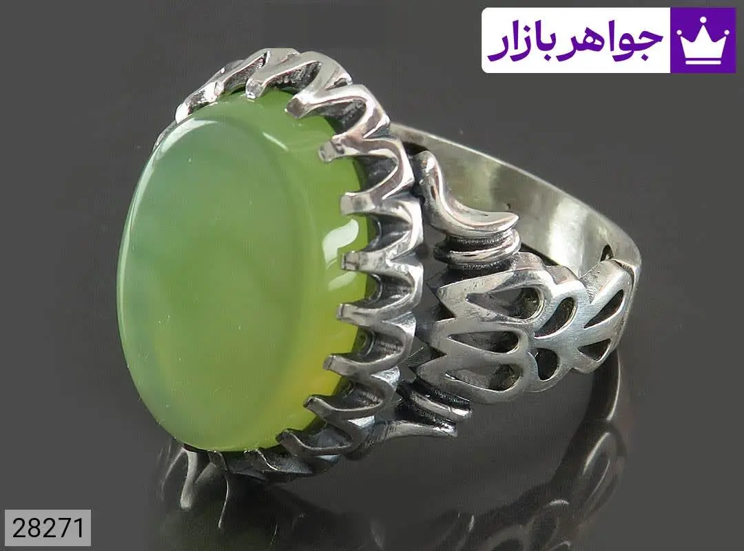 انگشتر نقره عقیق سبز درشت م...