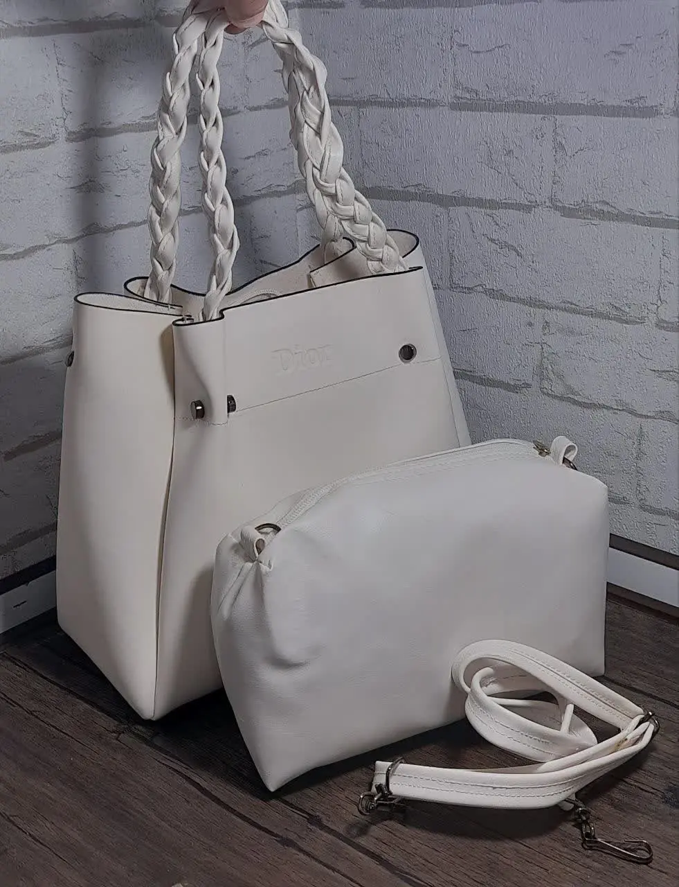 کیف سفید بند بافت 
