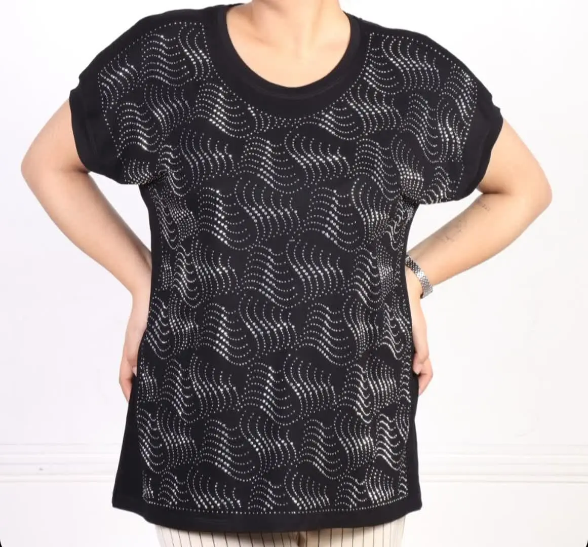 🌸تیشرت زنانه نگین دار طرح پر🌸
