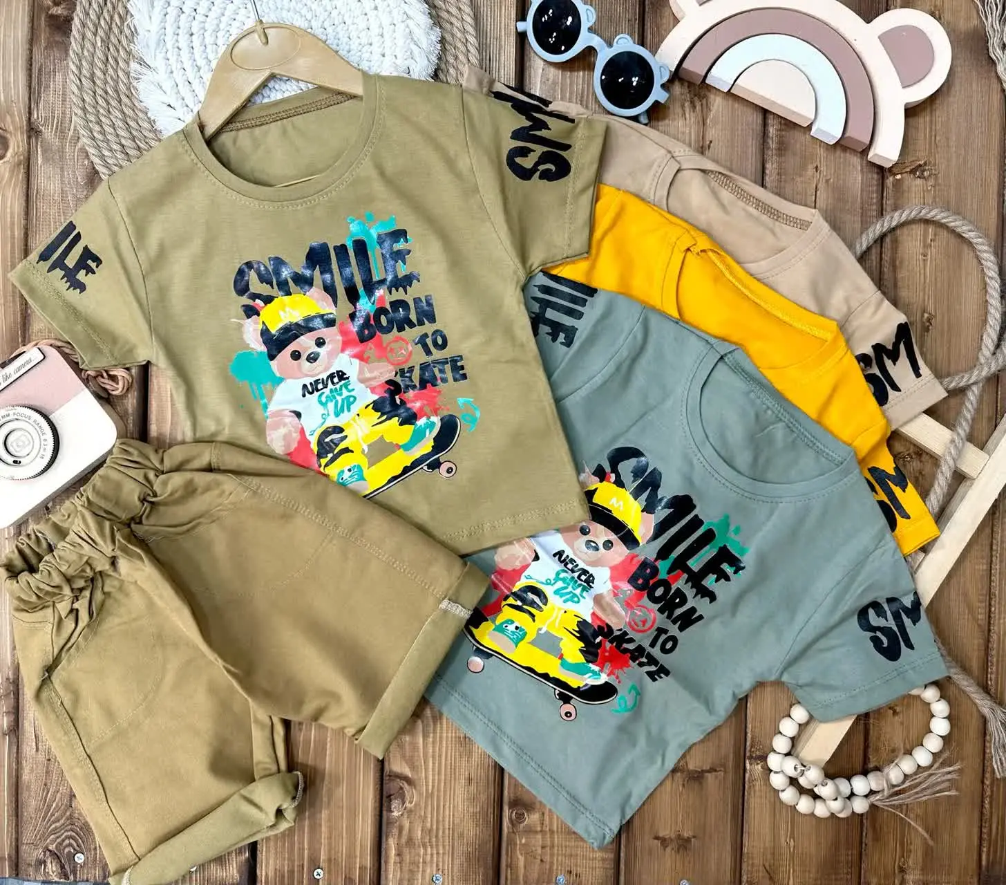 👫تیشرت شلوارک پسرانه چاپ تدی اسکیت✅
