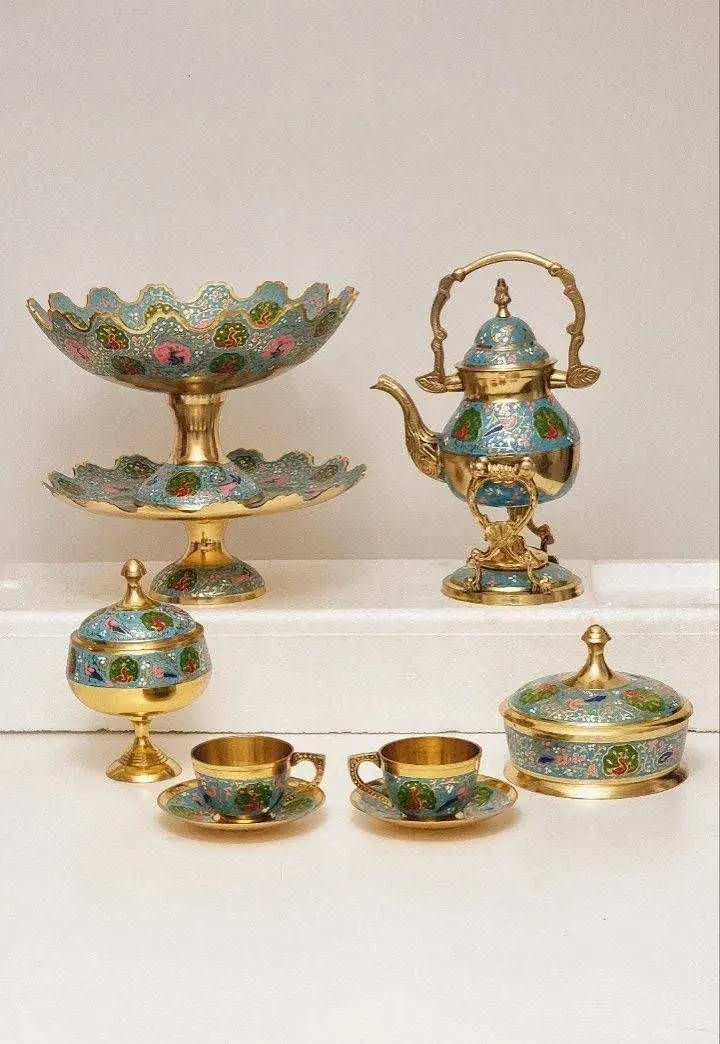 ست مینا کاری برنزی هندی 
