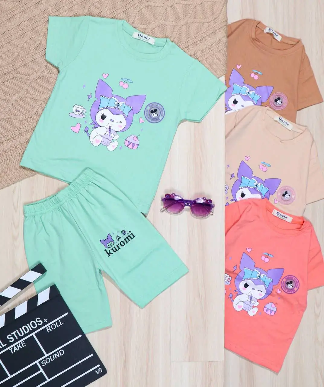 👫تیشرت و شلوارک کرمی چراغدار👫
