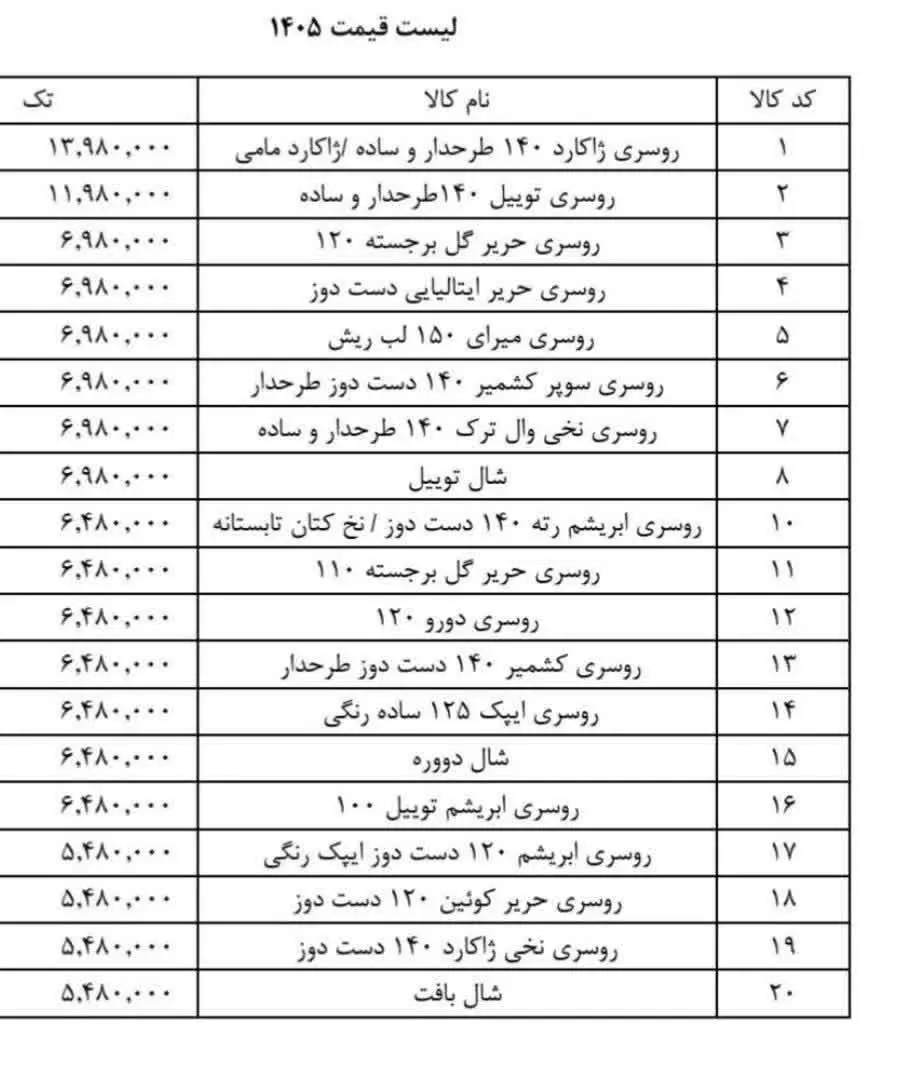 لیستقیمت شال و روسری ۱۴۰۵👆🏻