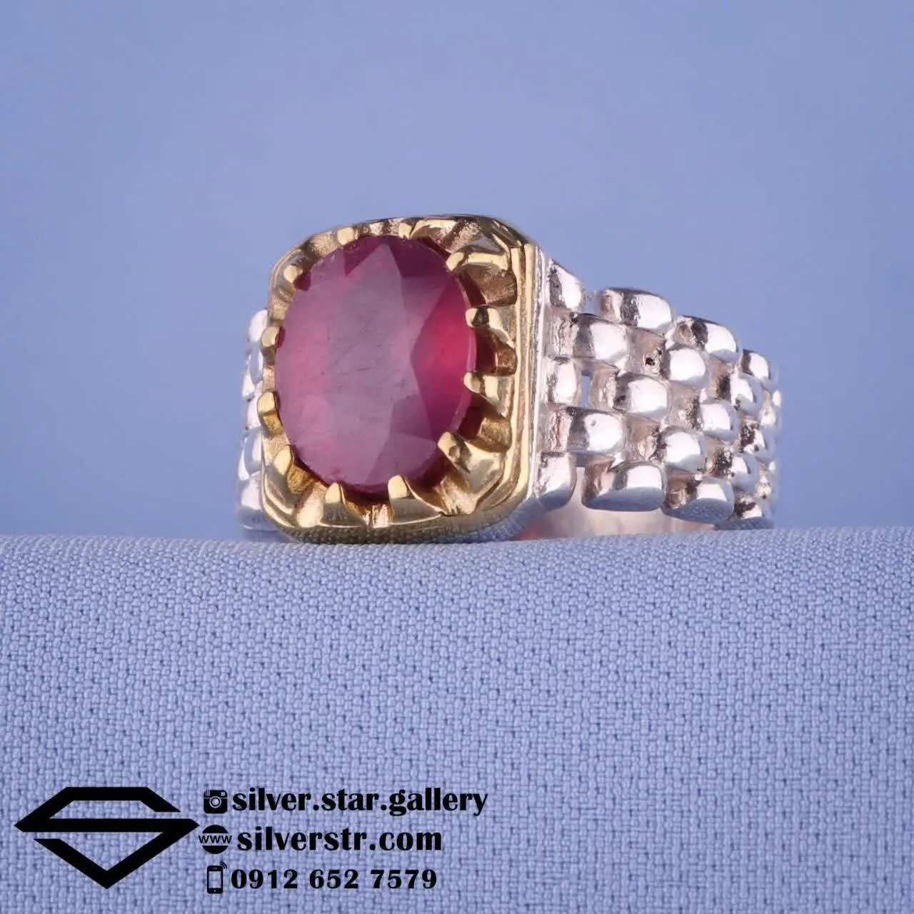 💎 انگشتر مردانه جواهری یاقو...