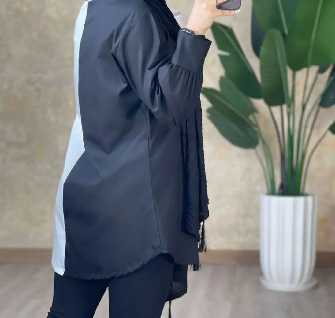 مانتو دو رنگ سفید مشکی
