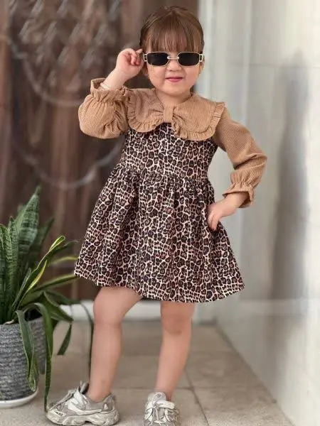 🌺 پیراهن دخترانه مخمل یقه پ...