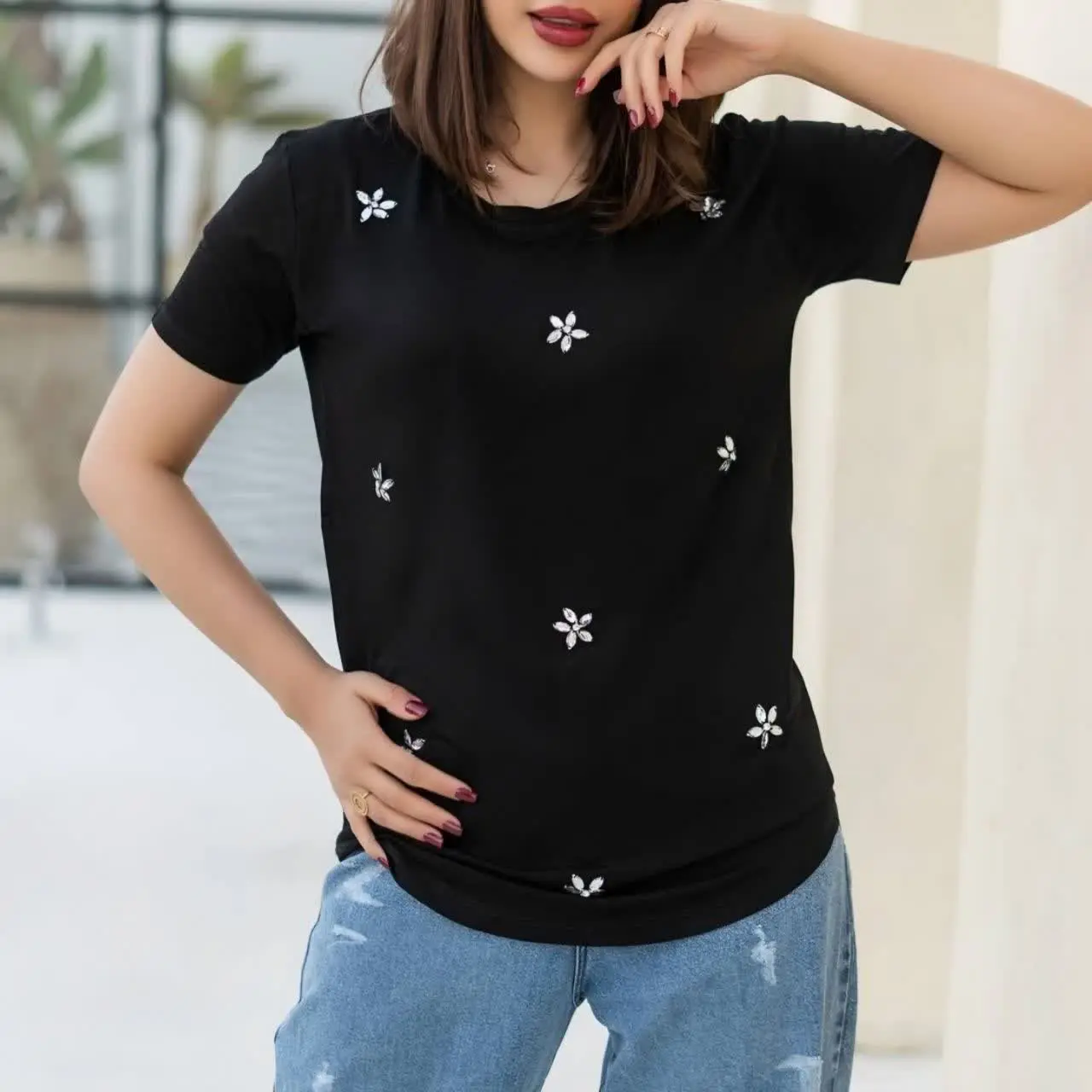 تیشرت نگین کاری زنانه 🌱
