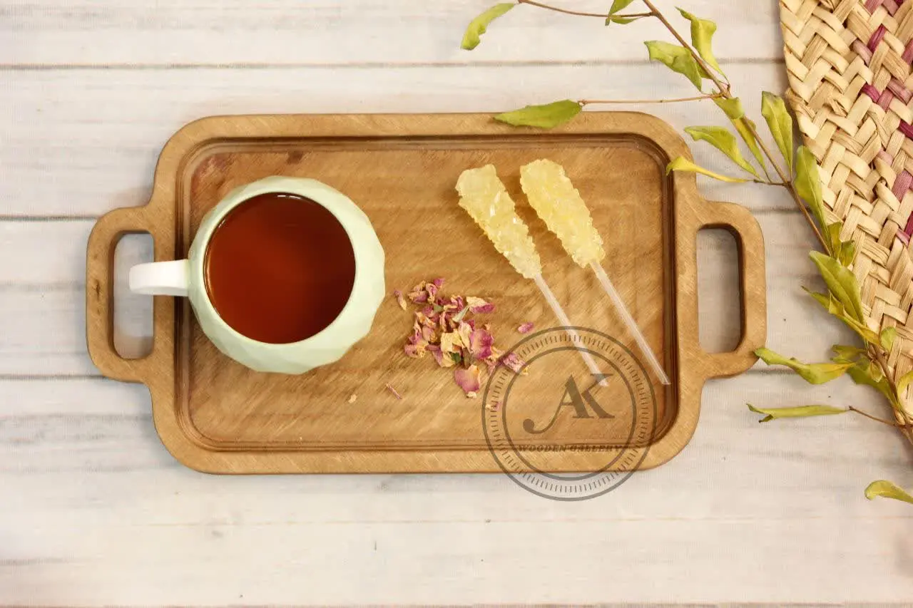 سینی دسته دار چهارگوش چوبی
