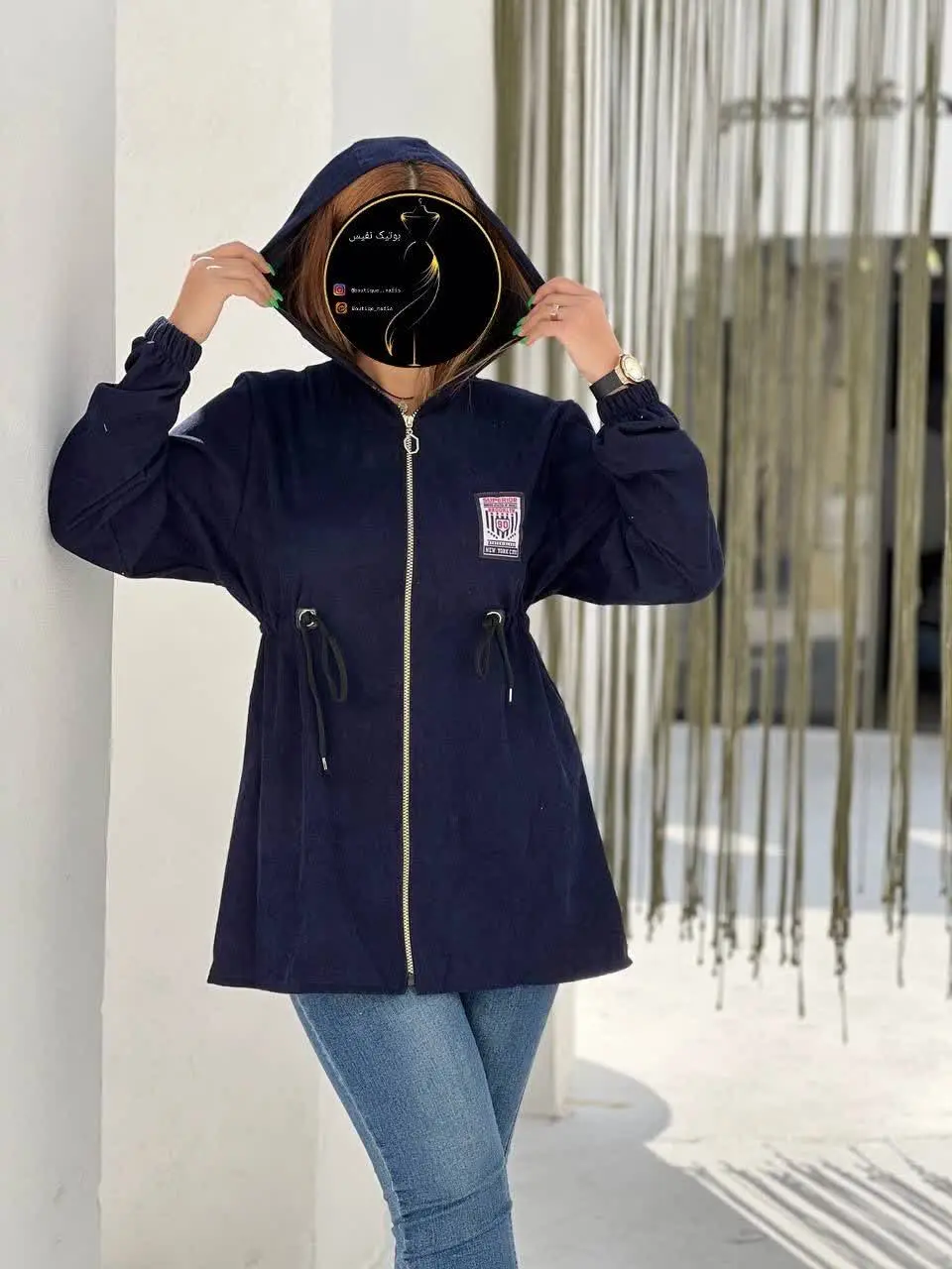 🍃مانتو مخمل کبریتی کلاهدار
