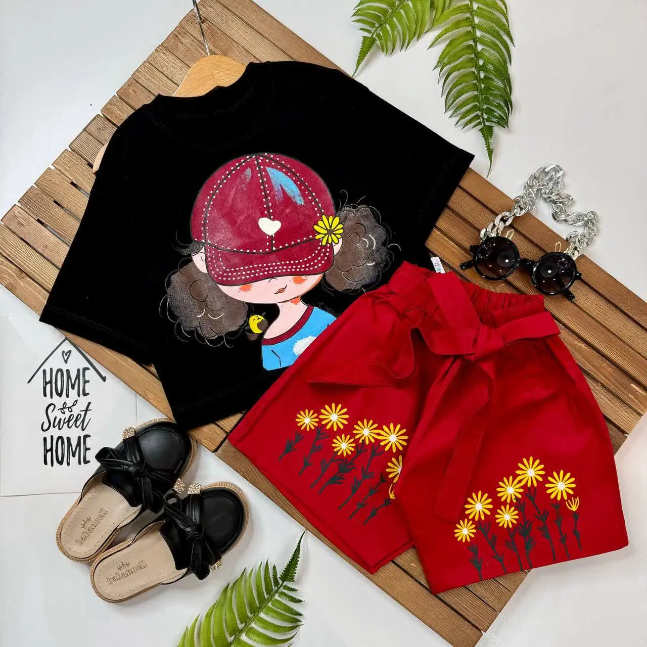 🌸کراپ شورت دخترانه طرح دختر🌸
