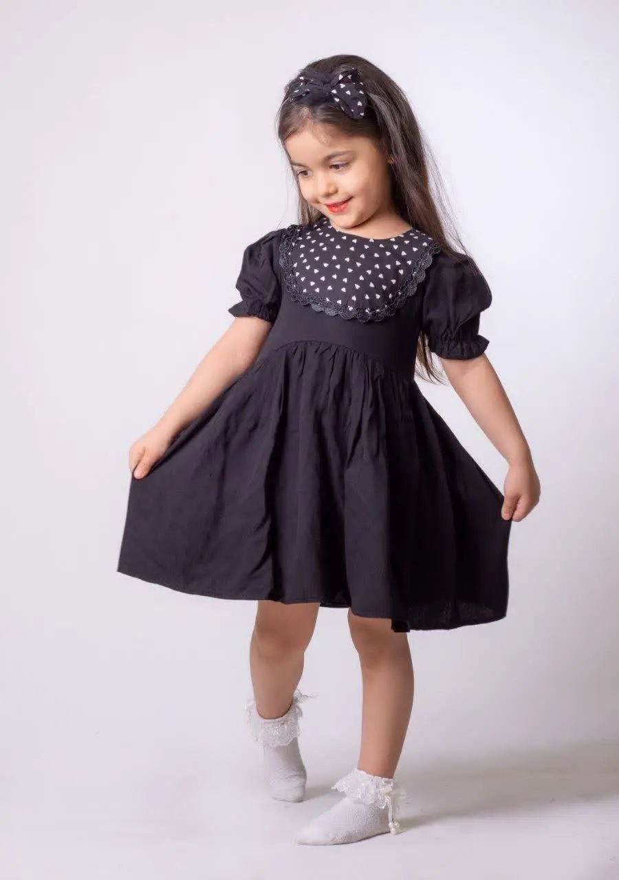 سارافون مشکی یقه قلبی تل دار
