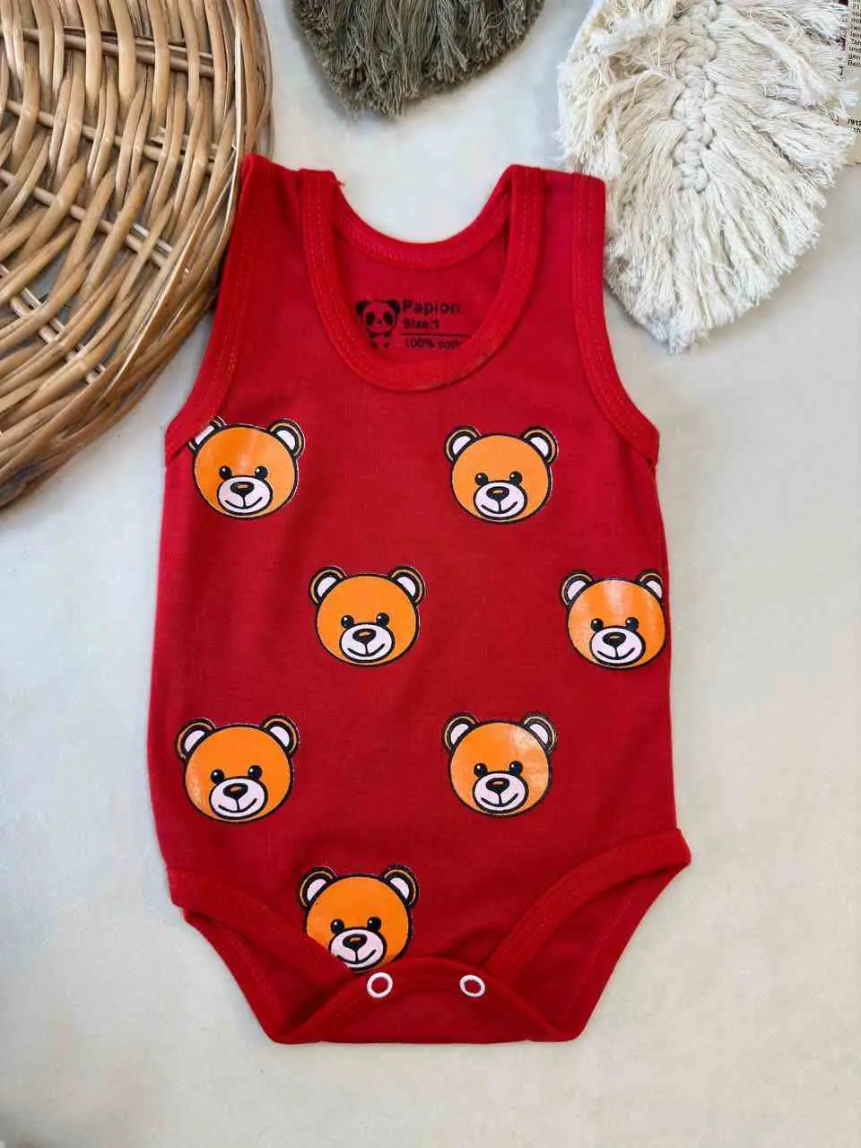 بادی زیردکمه طرح تدی قرمز نوزادی و کودک کد ۱۱۸۰۳۰ 
