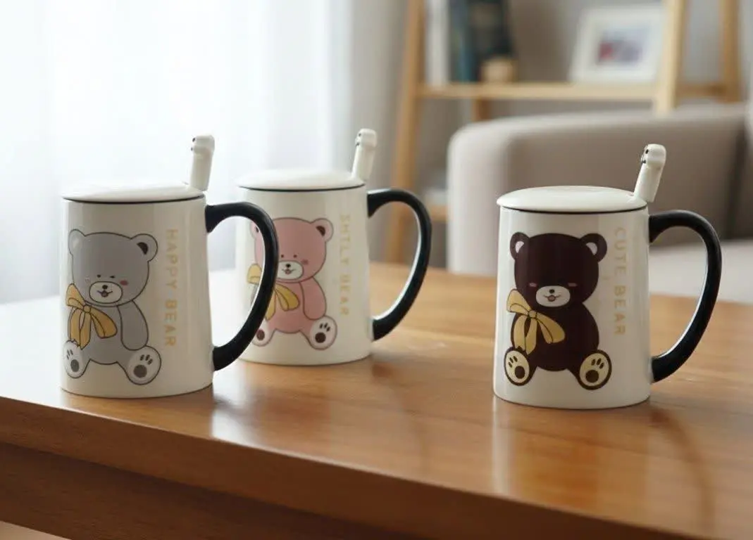 ماگ درب دار قاشق دار خرسی🍓