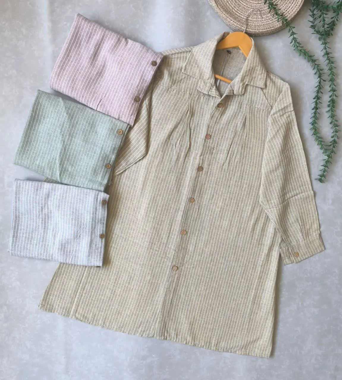 ✅مانتو پیلی دار، جنس لینن د...