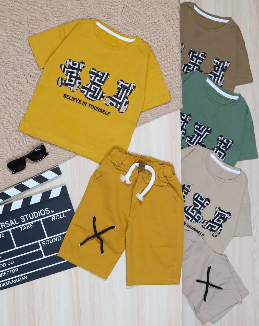 👫تیشرت و شلوارک کتان گلدوزی سه خرس👫
