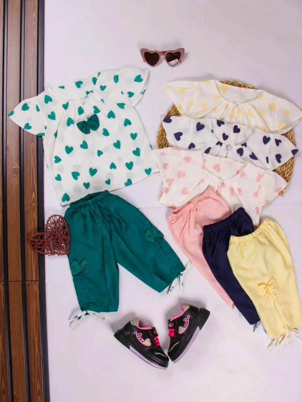 💢شومیز شلوارک قلبی پاپیون💢
