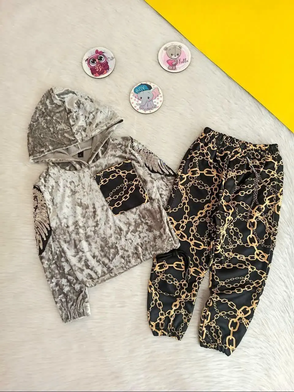 هودی شلوار مخمل طرح آنجل